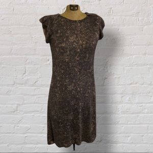 F&F Gray Gold Metallic Stretch Short Cap Sleeve Mini Dress Above Knee Length